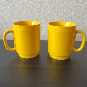 Set of 2 Yellow ThermoServ Stackable Mugs // Vintage 1970s-1980s // Made in USA